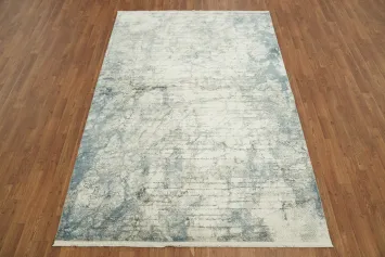Sophisticated Modern Gray , Blue and White Abstract Rug Design 5x8