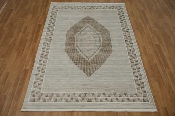 Modern Gray Minimalist Rug with Subdued Geometric Patterns 5x8