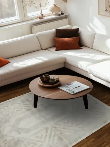 Contemporary Beige and Grey Rug with Intricate Geometric Patterns 5x8