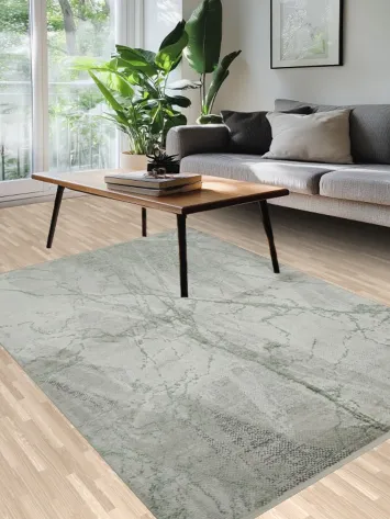Sophisticated Marble Print Rug in Soft Green and Gray Hues 5x8
