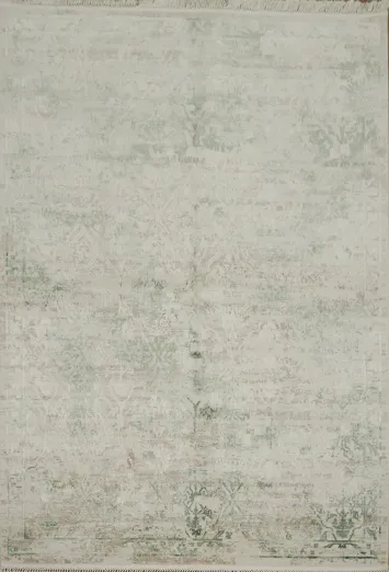 Elegant distressed area rug blending Green and Beige tones seamlessly 5x8