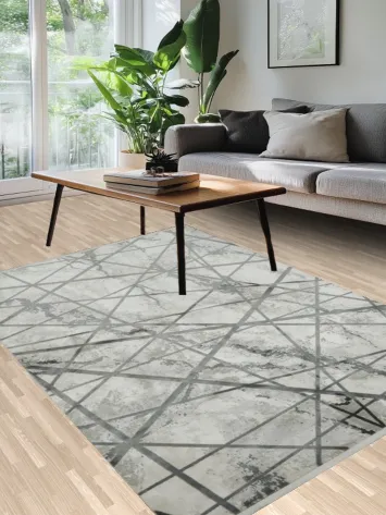 Sleek Marble Effect Rug with Intricate Gray Lines 5x8