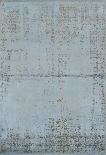 Vintage-Style Blue and Grey Area Rug with Intricate Distressed Design 5x8