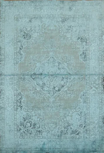 Rustic Blue and Grey Distressed Rug with Artful Traditional Design 5x8