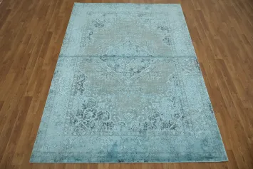 Rustic Blue and Grey Distressed Rug with Artful Traditional Design 5x8