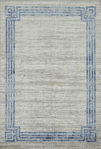 Modern Gray Area Rug with Geometric Blue Accents 5x8