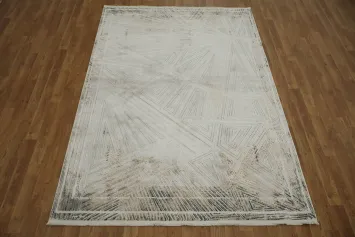Modern Rug with Abstract Geometric Textures in Neutral Tones 5x8