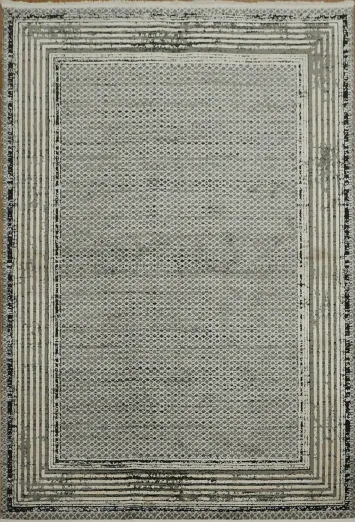 Modern Gray Rug with Sophisticated Layered Linework Design 5x8