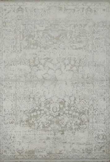 Distressed Look Beige and Gray Area Rug with Classic Motifs 5x8