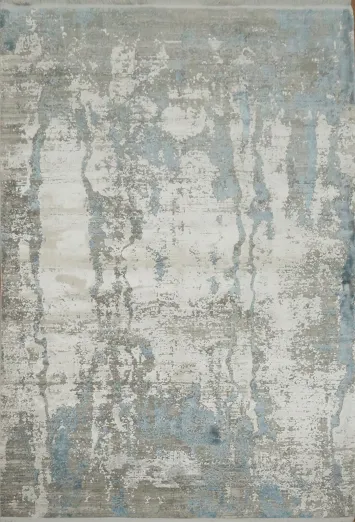 Modern Elegant Rug with Abstract Blue and Grey Textures 5x8