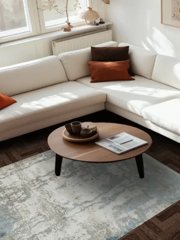 Modern Elegant Rug with Abstract Blue and Grey Textures 5x8