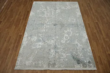 Chic Neutral Tones: Gray and Blue Abstract Pattern Rug 5x8