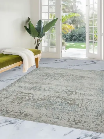 Distressed Persian-Style Rug in Subtle Blue and Gray 5x8