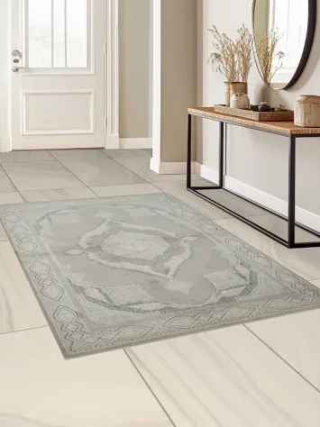 Elegant Geometric Pattern Grey Rug with Subtle Shades and Textures