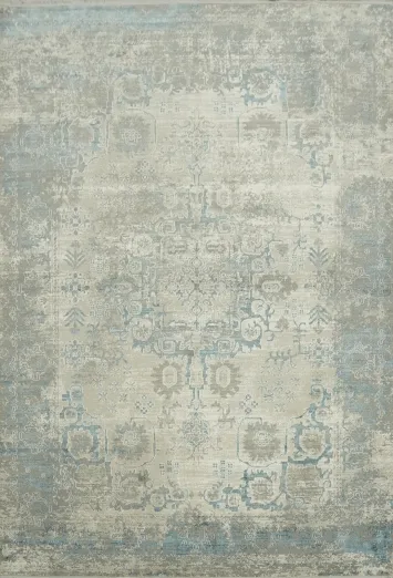 Classic Styled Area Rug in Soft Grey with Blue Highlights 5x8