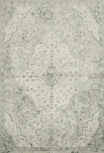 Sophisticated Grey and White Geometric Traditional Style Area Rug 5x8