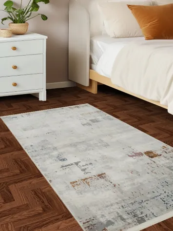 Neutral Toned Abstract Rug with Subtle Urban Patterns 3x5