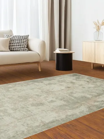 Elegant Rustic Abstract Rug in Muted Neutral Tones 5x8