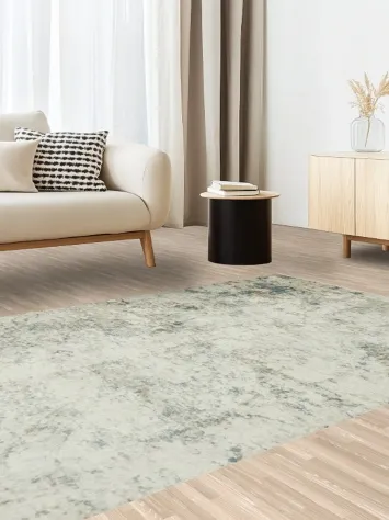 Abstract Distressed Look Rug with Subtle Blue and Grey Textured Design 5x8