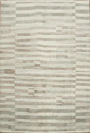 Modern Minimalist Beige and Gray Striped Rug for Contemporary Spaces 5x8