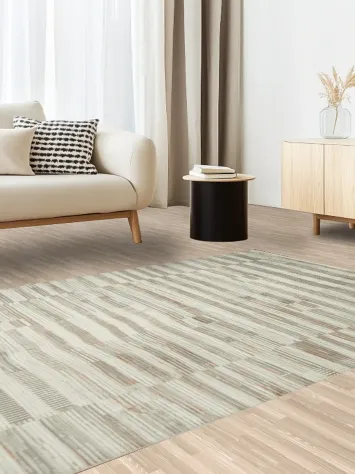 Modern Minimalist Beige and Gray Striped Rug for Contemporary Spaces 5x8