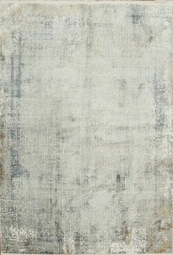 Sleek Gray and Cream Textured Rug with Distressed Finish 5x8