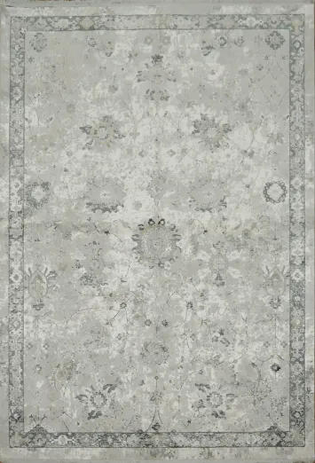Vintage-Inspired Silver and Gray Patterned Area Rug 5x8