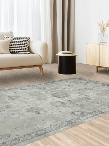 Vintage-Inspired Silver and Gray Patterned Area Rug 5x8