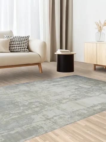 Sleek Modern Design: Luxe Grey and Blue Rug for Living Spaces 5x8