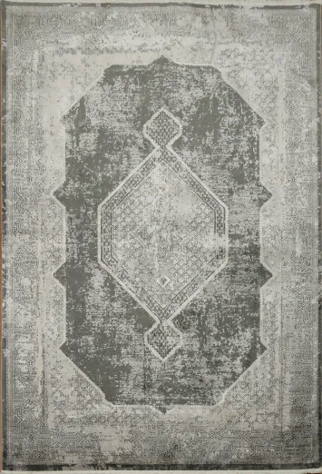 Elegant Gray Rug Featuring a Distressed Geometric Pattern 5x8