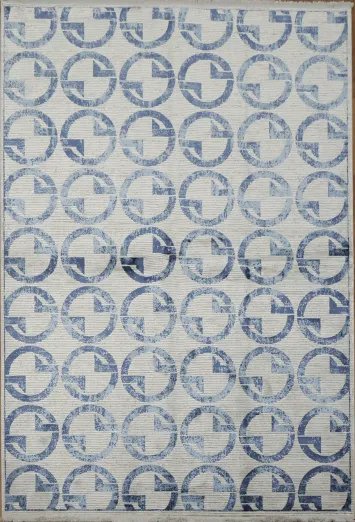 Sophisticated Circle Design Rug in Soft Blue Tones 5x8