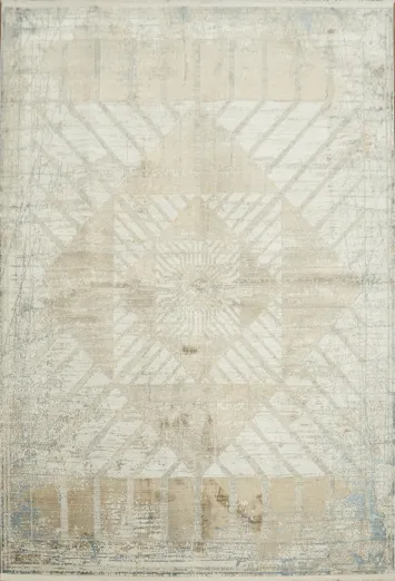 Geometric Design Rug in Beige and Blue for Contemporary Homes 5x8