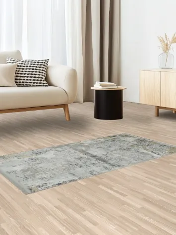 Elegant Gray and Gold Rug with Unique Distressed Pattern Decor 3x5