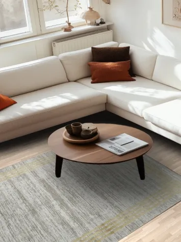 Chic Gray Rug Featuring Stylish Gold Geometric Border 5x8