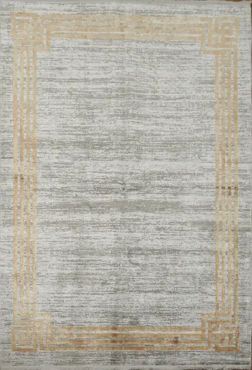 Chic Gray Rug with Modern Gold Frame for a Sleek Living Space 5x8