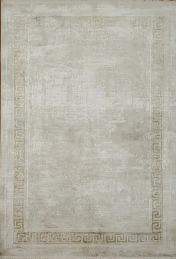 Sophisticated Beige Rug with Traditional Greek Key Border Accent 5x8