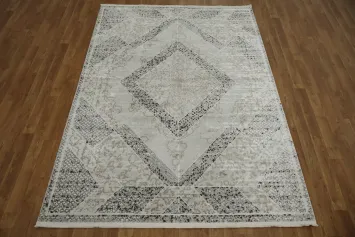 Neutral Gray and Beige Rug with Unique Diamond Motif 5x8