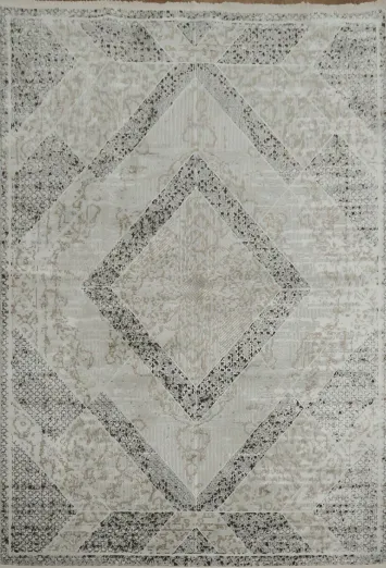 Neutral Gray and Beige Rug with Unique Diamond Motif 5x8