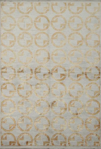 Modern Elegant Circle Design Rug in Warm Beige Palette 5x8