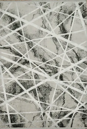 Contemporary Grey and White Rug Featuring Bold Pattern 5x8