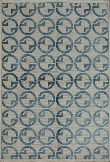 Blue and Grey Circle Patterned Rug for Living Rooms 5x8