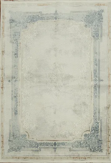 Antique-Style Soft Blue Rug with Delicate Border Details 5x8