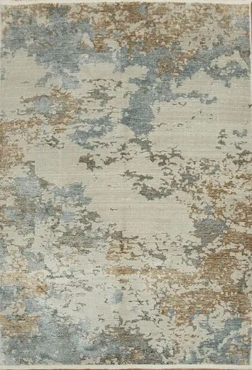 Artistic Abstract Rug Blending Muted Blues and Earthy Shades 5x8