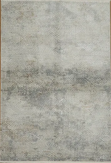 Modern Aesthetic: Light Grey Patterned Area Rug on Wood Floor 5x8
