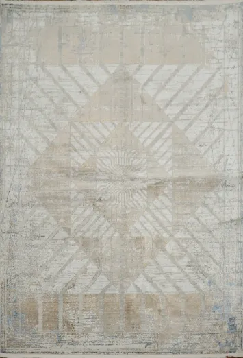 Artistic Beige White Rug with Intricate Geometric Motifs 5x8