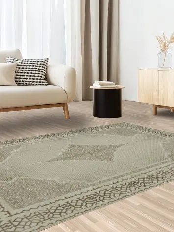 Classic Beige Rug with Intricate Border Design for Living Rooms 5x8