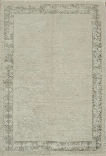 Versatile Beige Area Rug with Timeless Greek Key Border 5x8