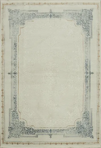 Elegant Ivory Area Rug with Intricate Patterned Borders 5x8