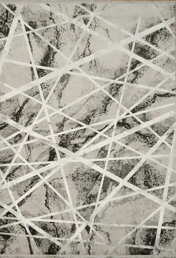 Elegant Abstract Rug with Monochrome Lines and Patterns 5x8