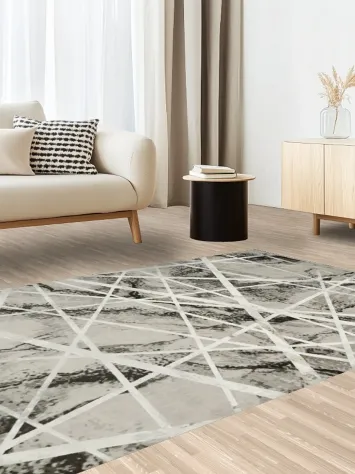 Elegant Abstract Rug with Monochrome Lines and Patterns 5x8